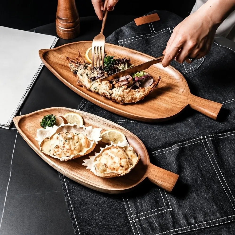 Acacia Wood Leaf Serving Tray – Japanese Sushi & Tea Tray