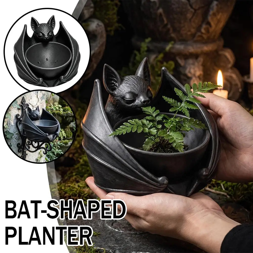 Gothic Bat Hanging Planter Pot for Succulents & Vines