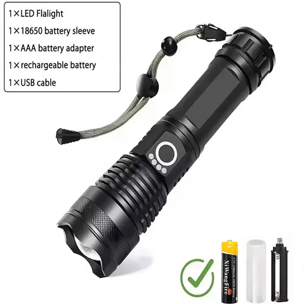SAMMY XHP50 LED Flashlight 90000LM Zoomable USB Rechargeable Torch
