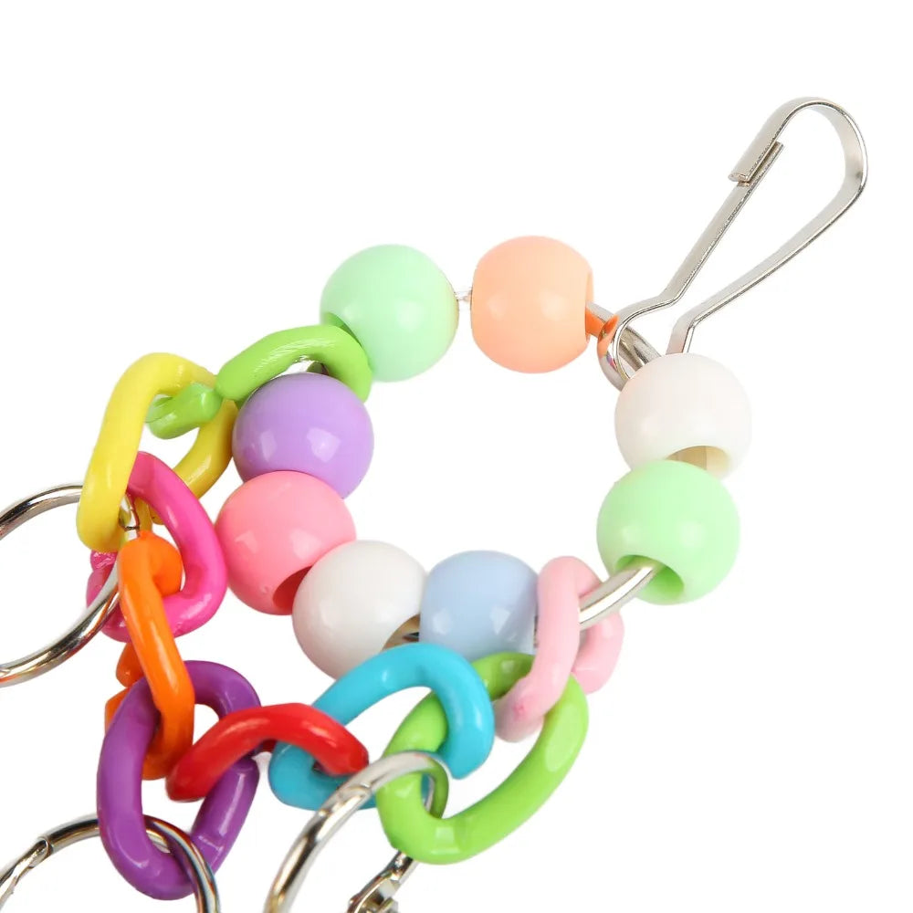 Colorful Bird Bell Chew Toy – Acrylic & Copper Cage Swing