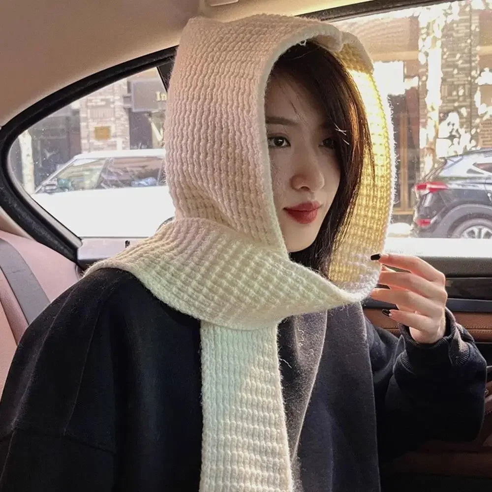 Korean Balaclava Beanie & Neck Scarf – Women's Winter Knit Hat