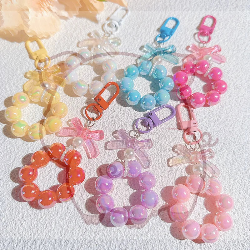 Candy Bow Beaded Wrist Strap Phone Charm & Keychain