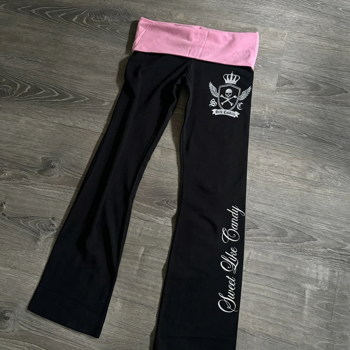 Women's Wide Leg Y2K Flare Pants – Gothic Punk Letter Print