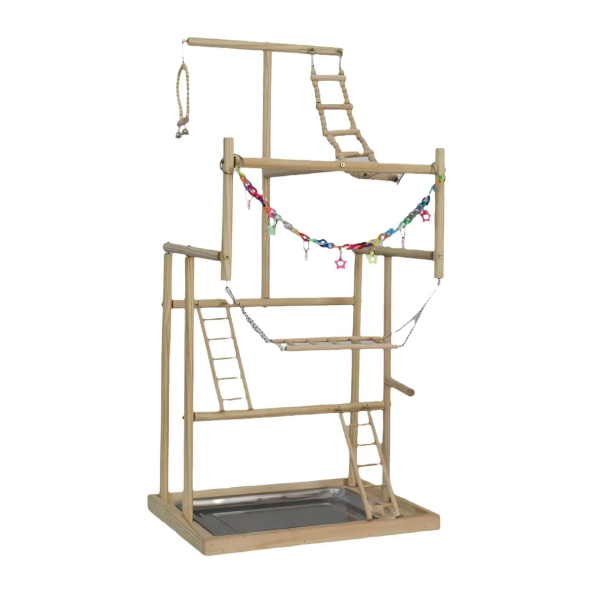 Wooden Parrot Playstand with Ladders & Swings – Budgie Parakeet