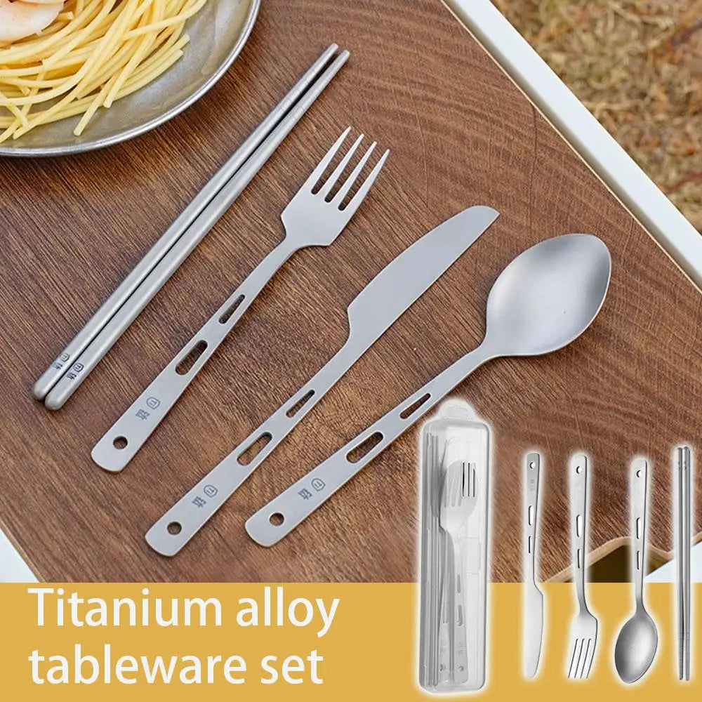 Titanium Camping Cutlery Set – 4-Piece Lightweight Travel Utensils