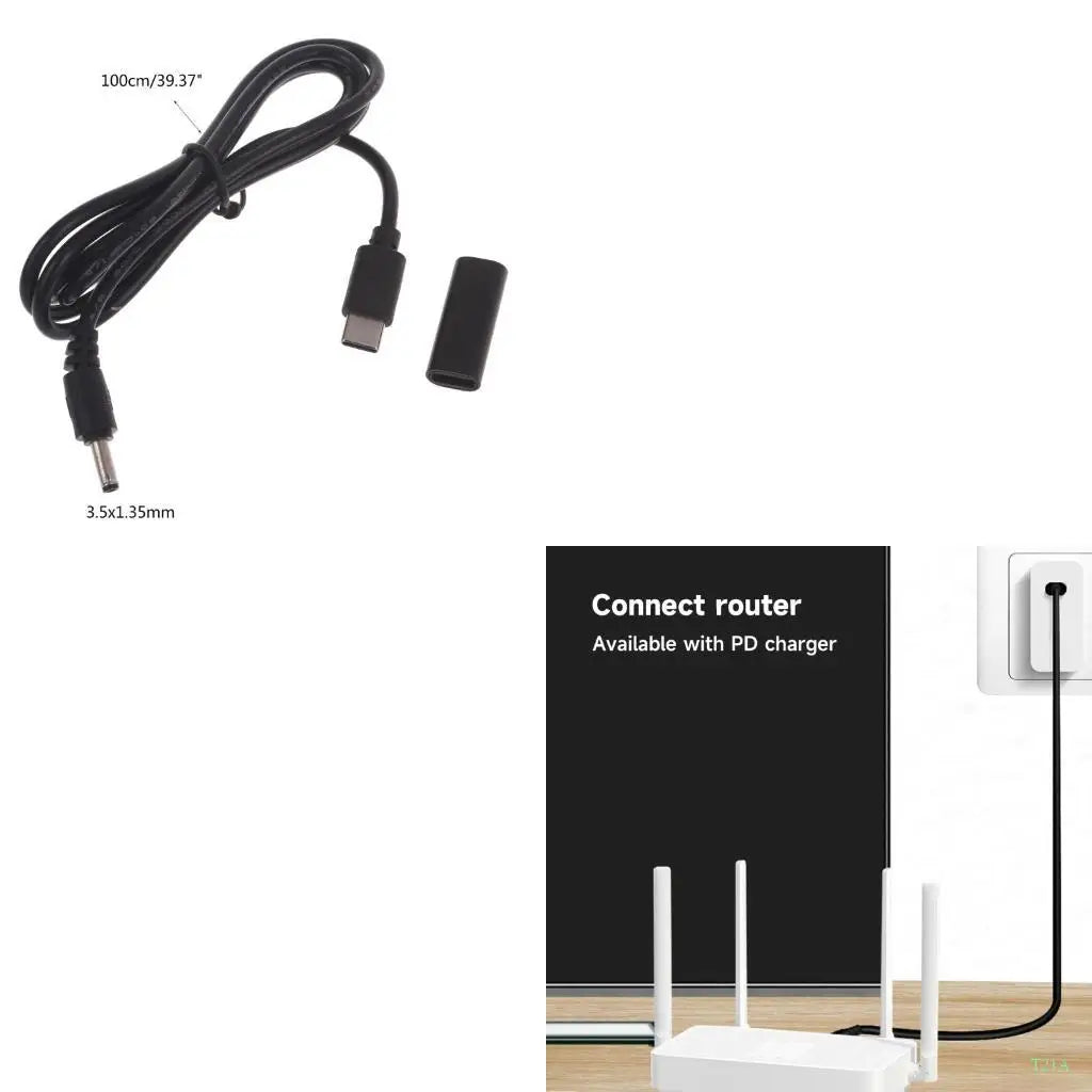 USB-C to 3.5x1.35mm 12V DC Power Cable – LED, Router, 1m