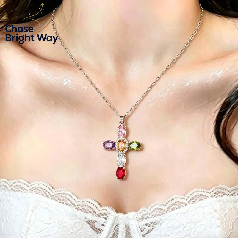 Y2K Colorful Zirconia Cross Pendant Necklace | Crystal Choker