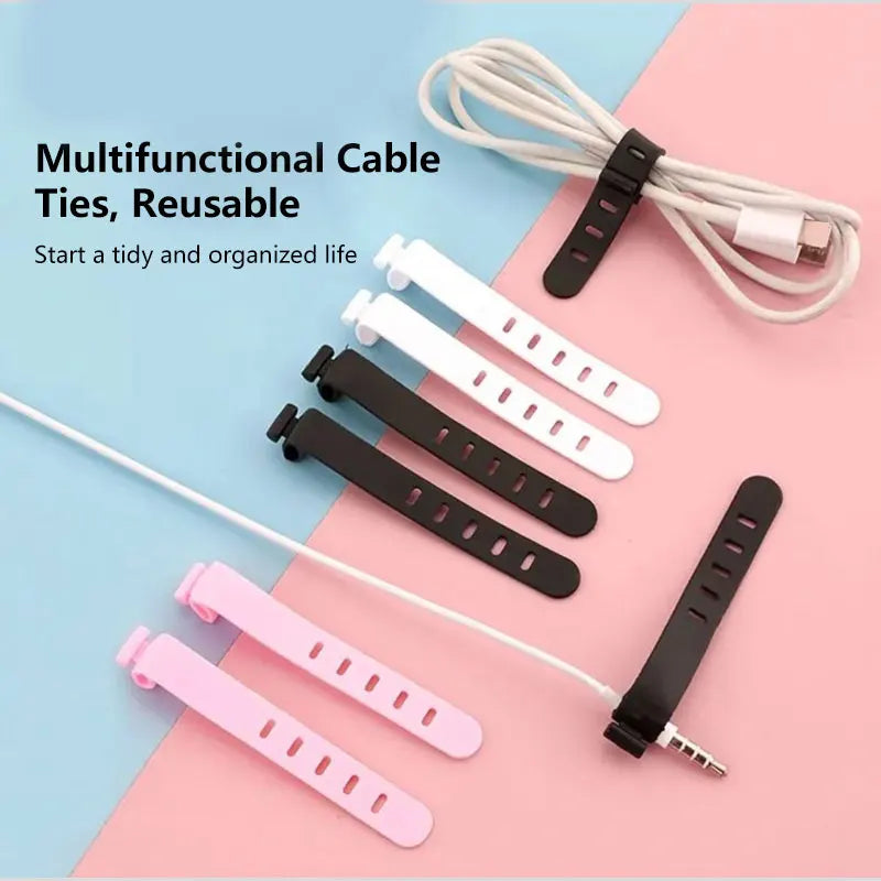 10-Pack Silicone Cable Ties – Cord & Wire Organizer Clips