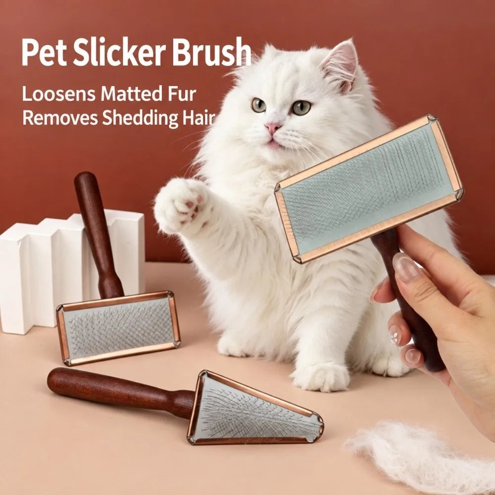 Solid Wood Handle Pet Hair Comb – Cat & Dog Grooming Brush