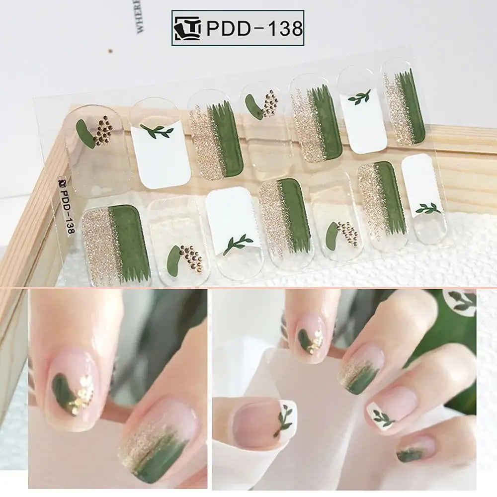 Semi-Cured Gel Nail Stickers – 14 Floral Full Cover Strips