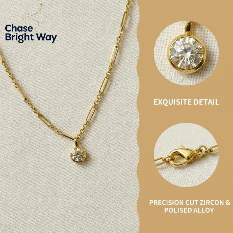 Geometric Pendant Necklace – Gold Plated & White Zircon Charm