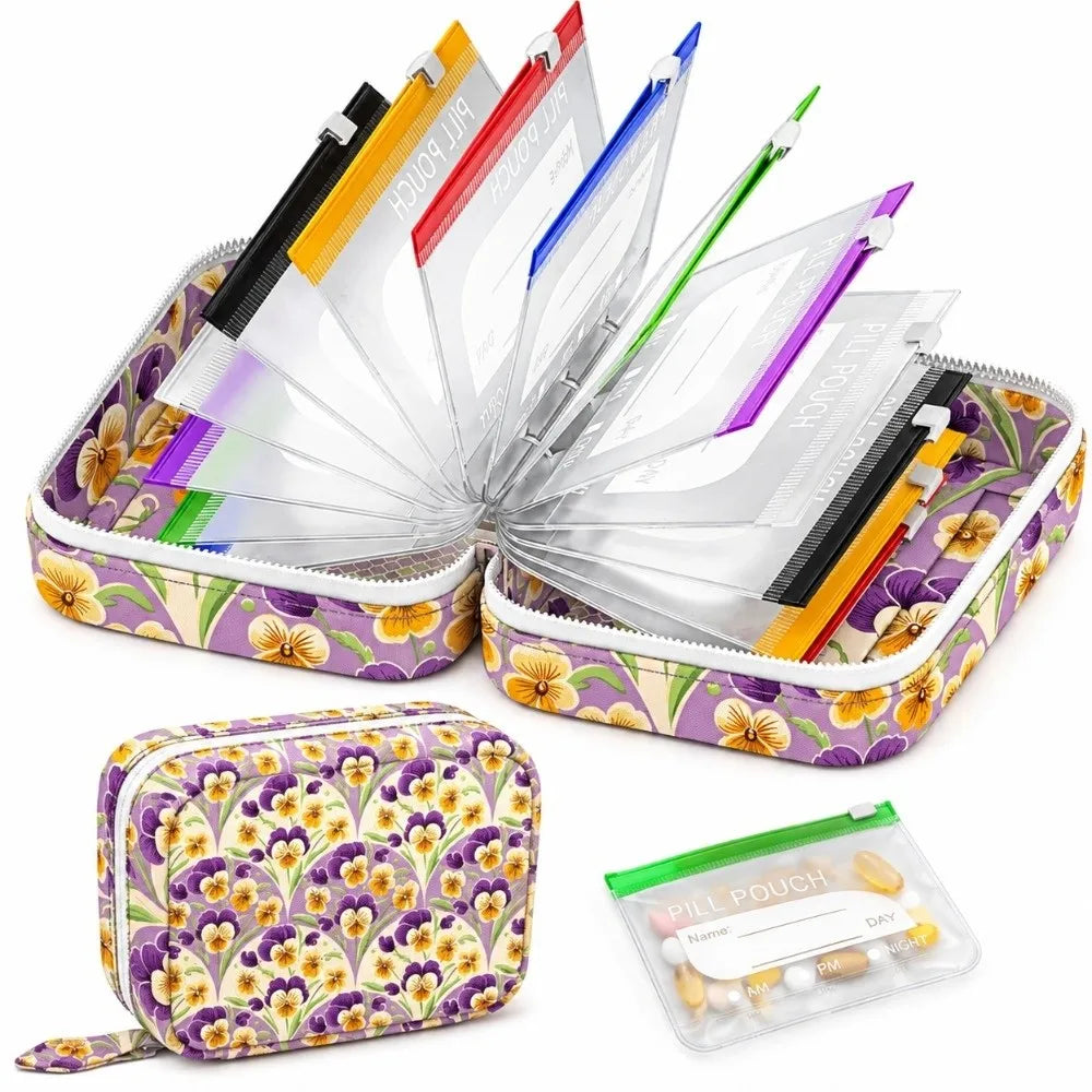BPA-Free Weekly Pill Organizer – 14 Zippered Pouches Travel Case