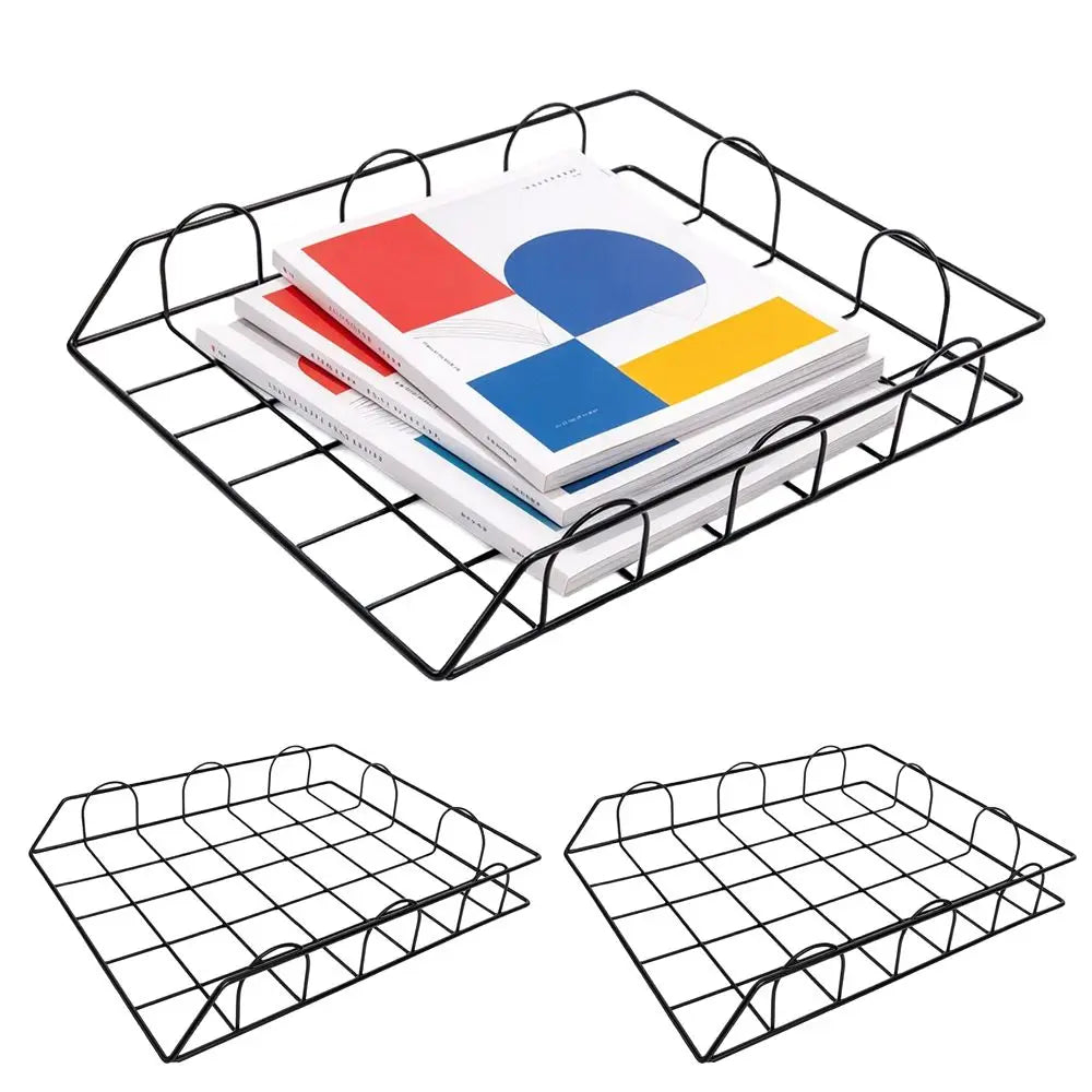 3-Pack Black Metal Mesh File Tray – Stackable Desk Organizer