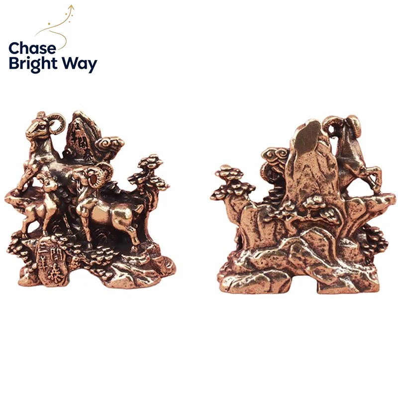 Solid Brass Three Rams Feng Shui Statue – Lucky Home Decor