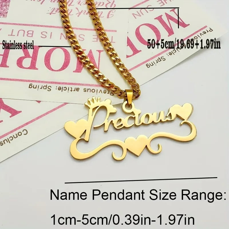 Custom Name Necklace Gold Plated – Heart Crown Pendant