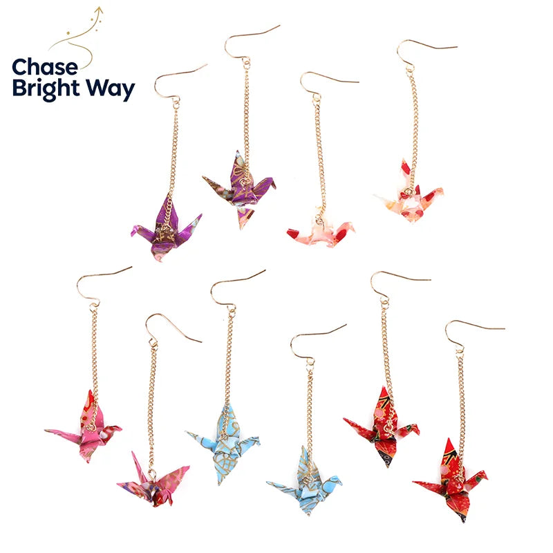 Origami Crane Dangle Earrings – Handcrafted Paper Bird Jewelry