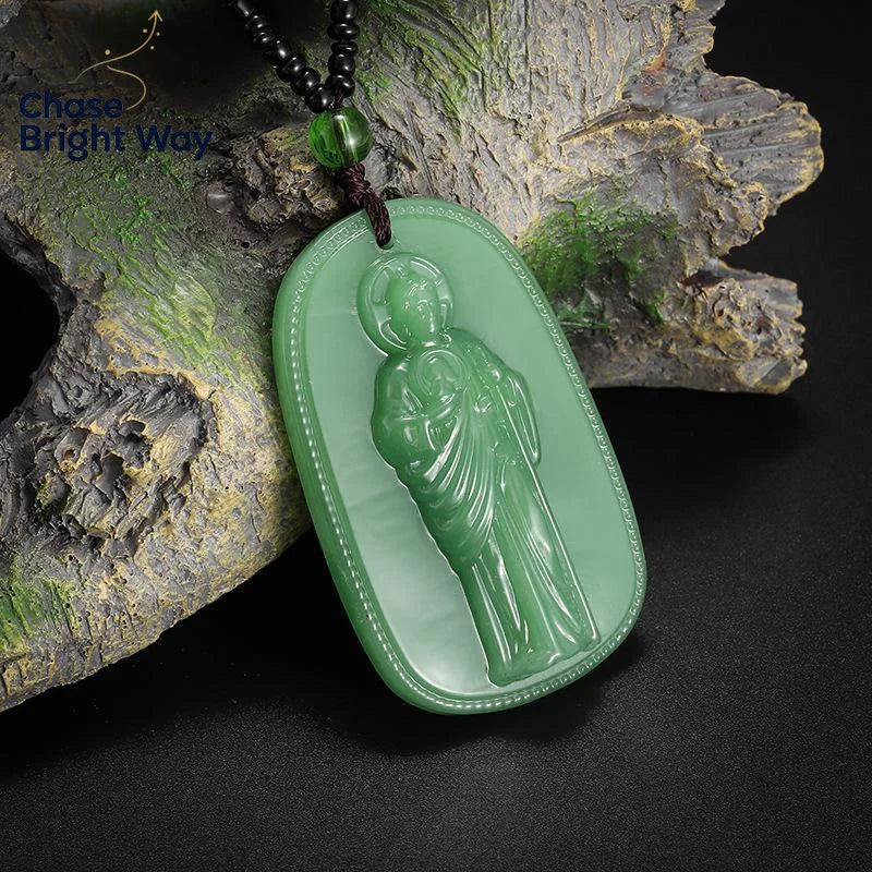 Imitation Jade Bodhisattva Pendant Necklace | Religious Gift