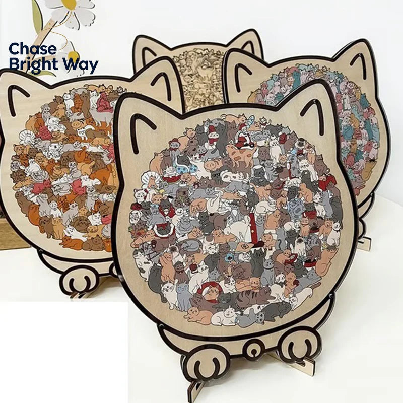 135-Piece Cat-Shaped Wooden Jigsaw Puzzle – Morandi Color