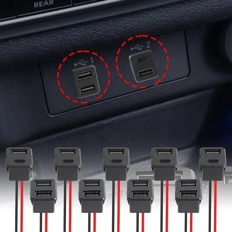 Dual USB Type-C Car Charger Socket 12V/24V Fast Charging Port