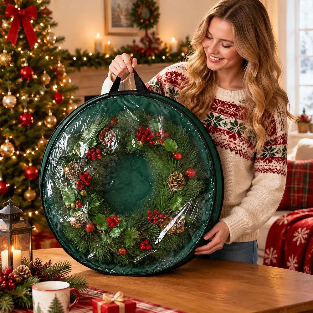 Waterproof Christmas Wreath Storage Bag | Round Zipper PVC