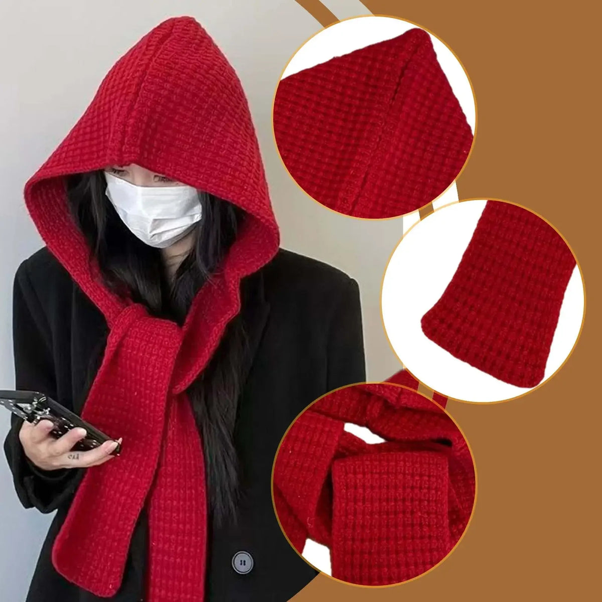 Korean Balaclava Beanie & Neck Scarf – Women's Winter Knit Hat