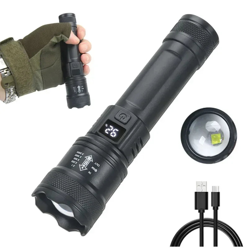 Rechargeable LED Flashlight – 3 Modes, USB-C, 1500m Beam