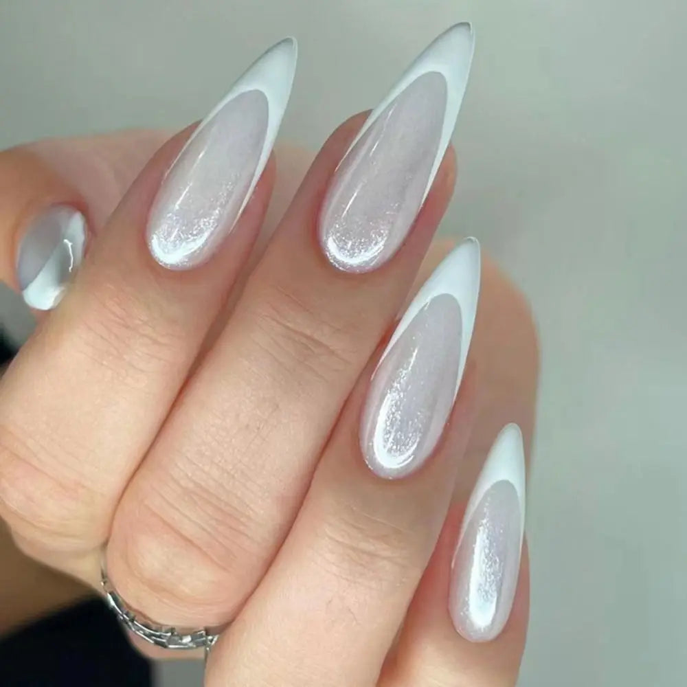 Long Stiletto Press-On Nails – French Aurora Heart Tips 24pc