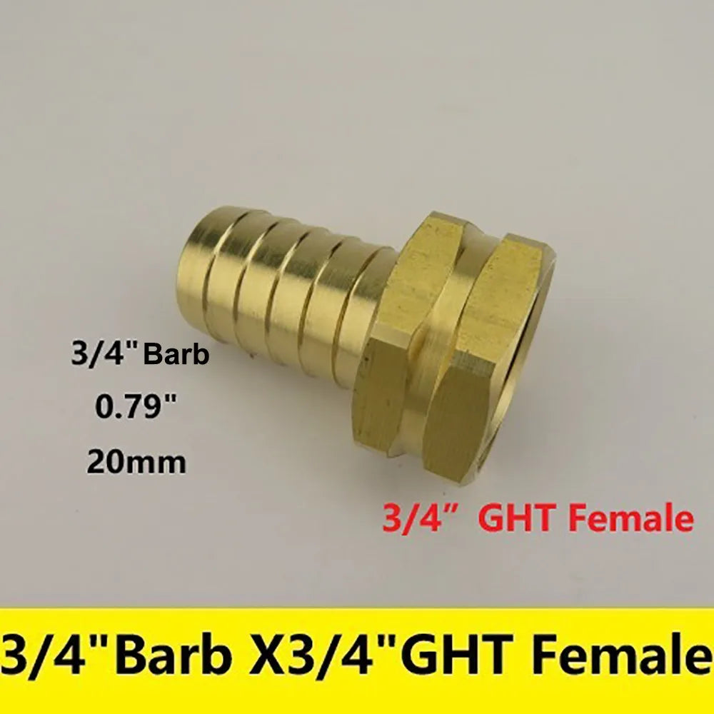 Brass Barb Fitting 3/8"–3/4" x 3/4" GHT Garden Hose Adapter