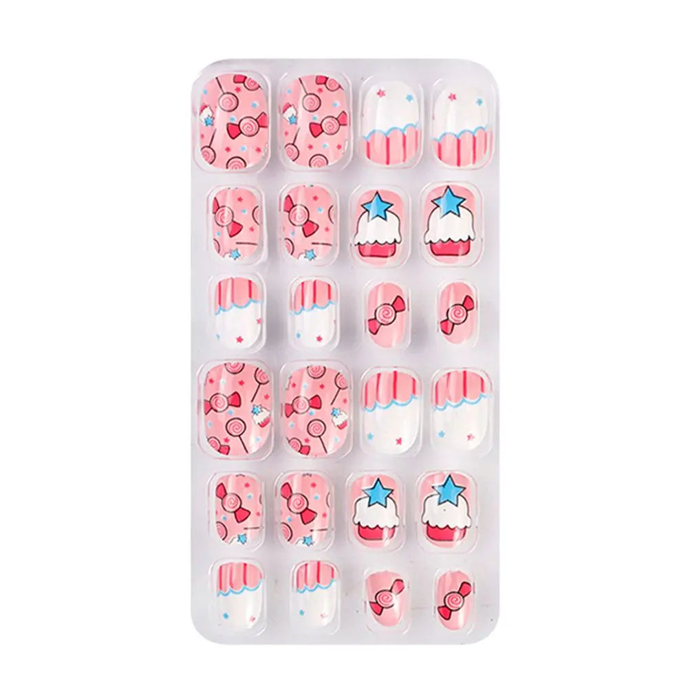 24-Pc Cartoon Y2K Press-On False Nails | Short Square Full Cover