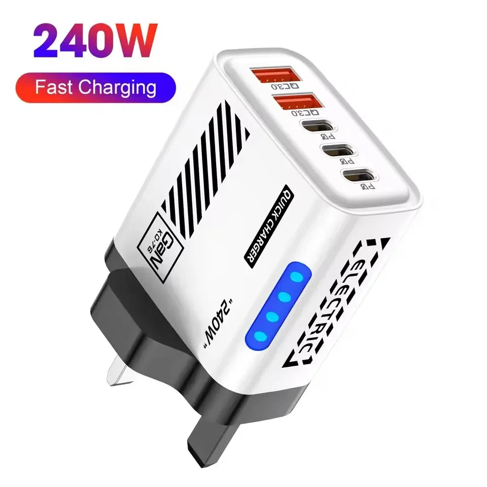 5-in-1 GaN 120W Fast Wall Charger – USB-C PD & USB-A