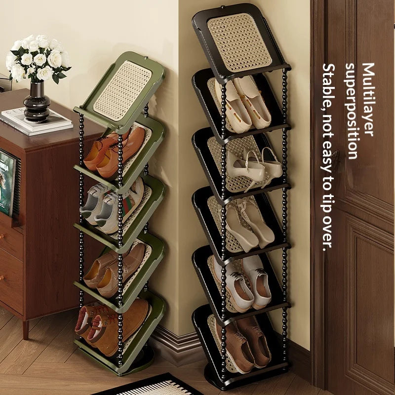 Vintage Rattan Woven Shoe Rack – Multi-Tier Entryway Organizer
