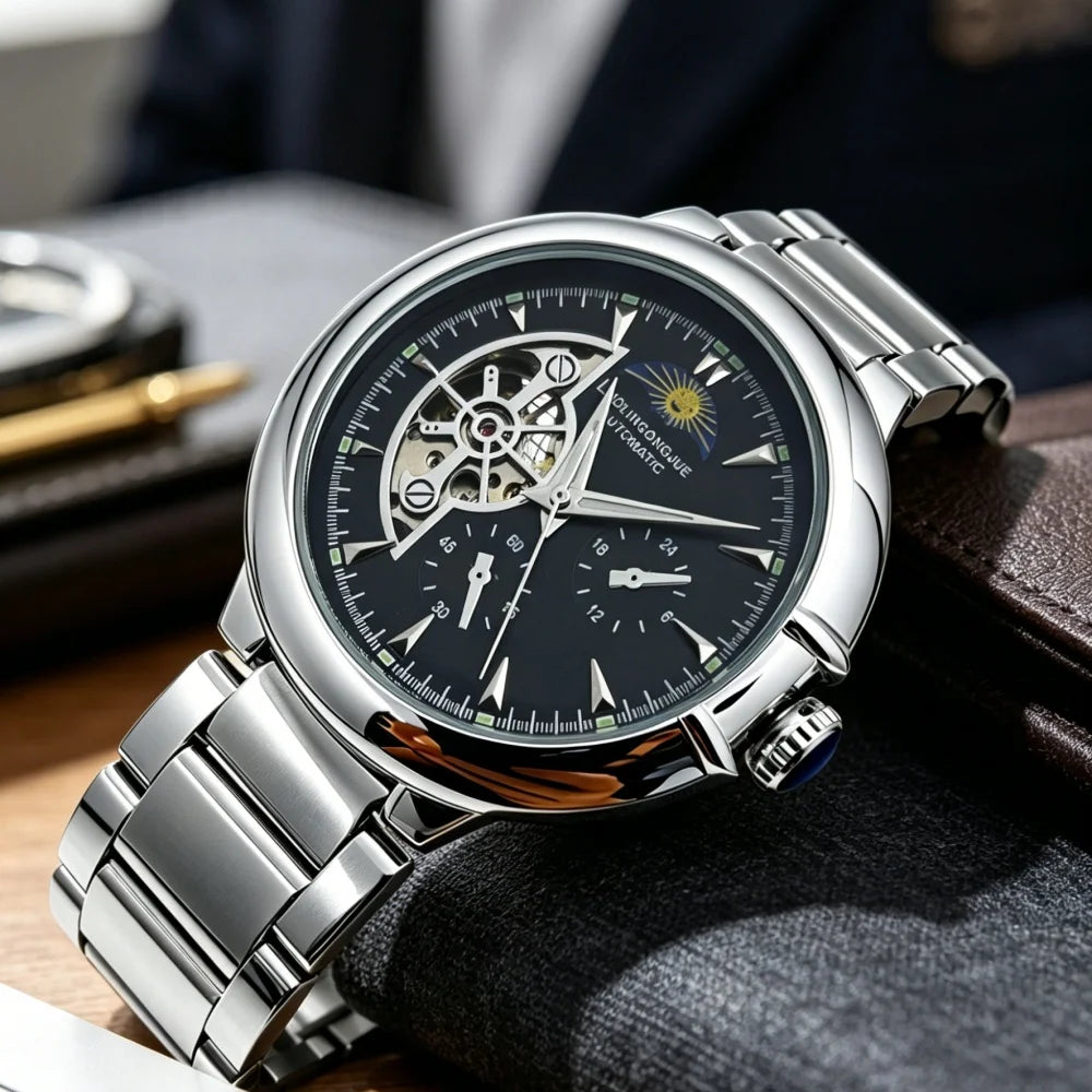 Skeleton Automatic Men's Mechanical Watch | Luminous Steel Band