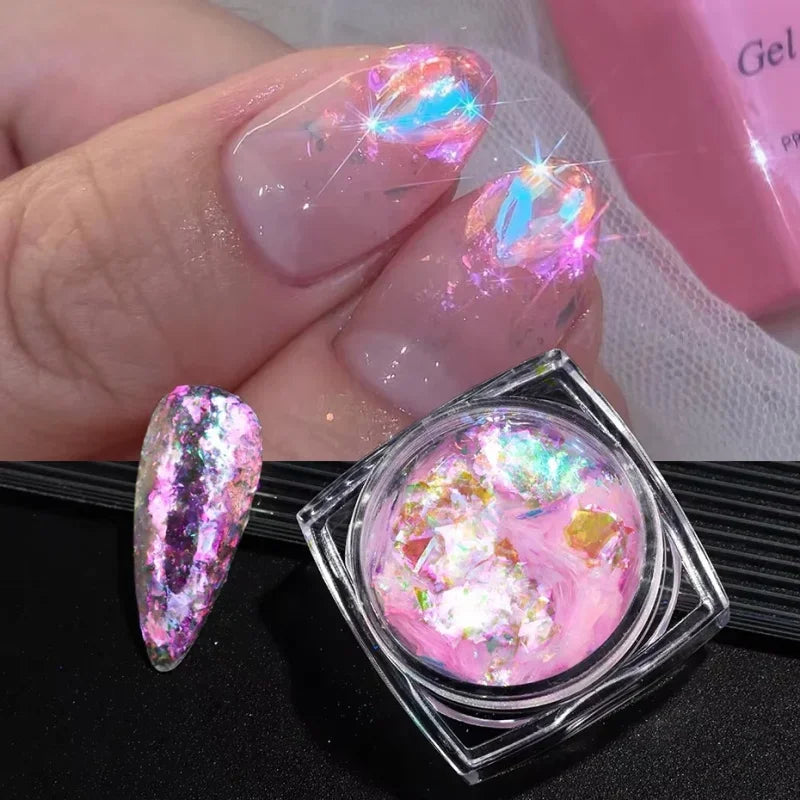6-Piece Aurora Opal Nail Glitter Flakes – Iridescent Mermaid Art