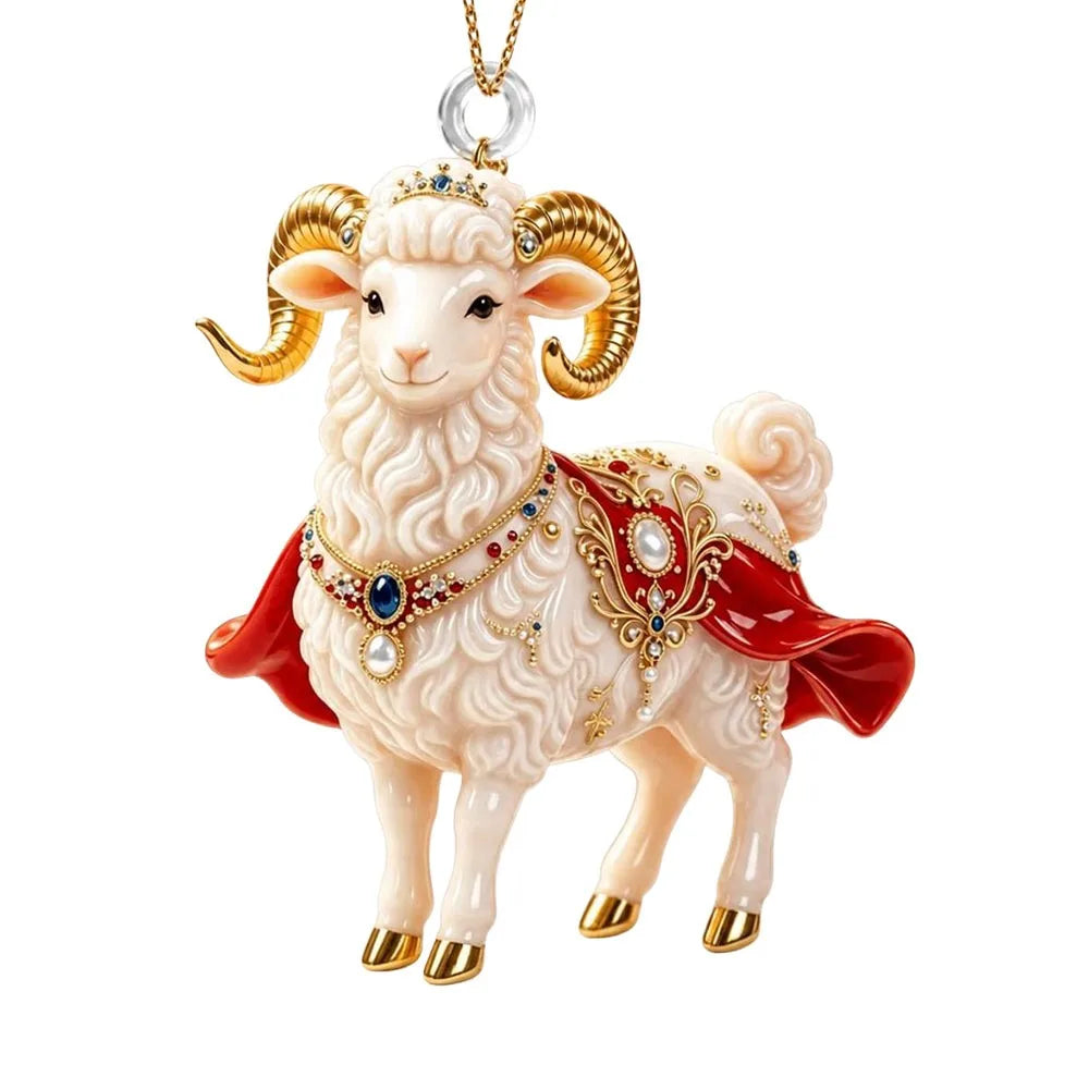 Rhinestone Goat Hanging Ornament – Acrylic Holiday Pendant