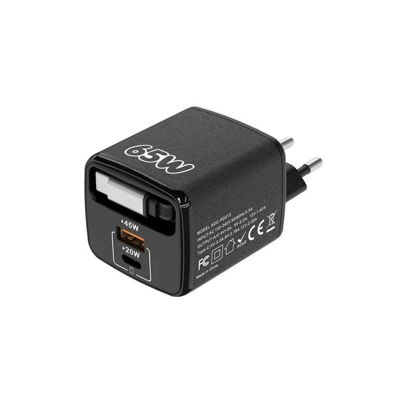 PD 65W Multi-Port Fast Charger with 70cm Extension | EU US UK