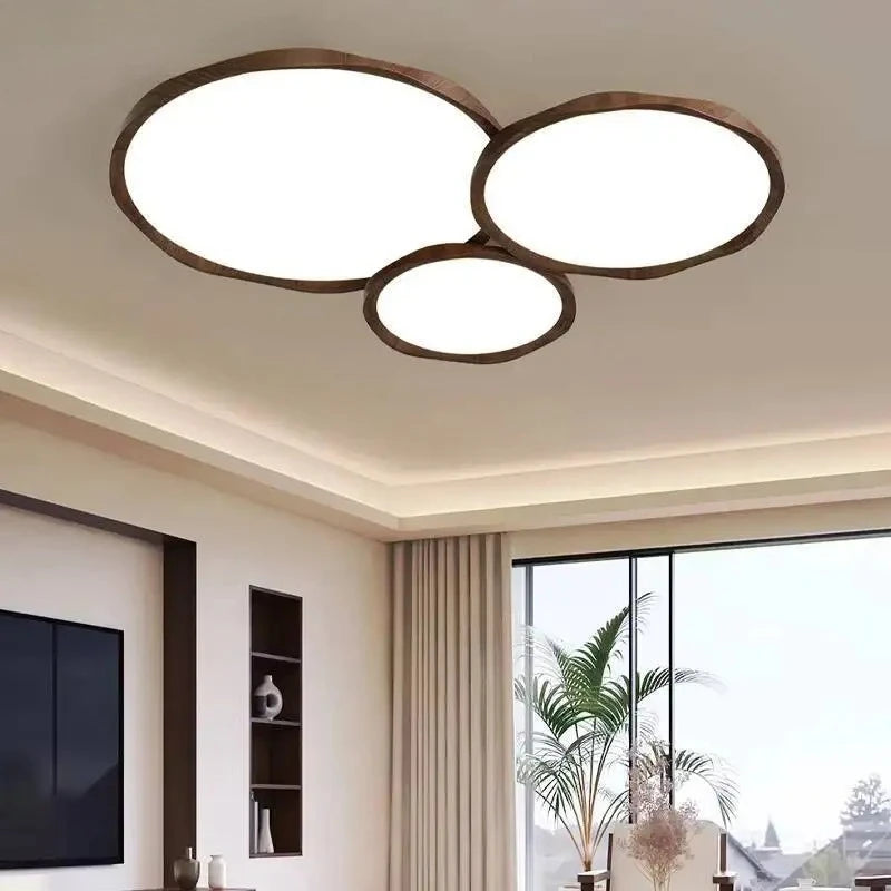 Wood Grain Round LED Ceiling Light – Dimmable Modern Lamp