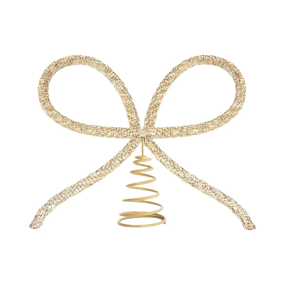 Rhinestone Bow Christmas Tree Topper – Gold & Silver Metal