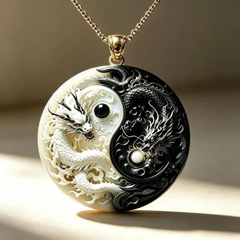 Yin Yang Twin Dragons Pendant Necklace – Gothic Alloy Choker