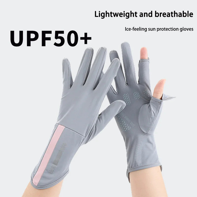 Women's UV Ice Silk Long Driving Gloves – Touchscreen Anti-Slip