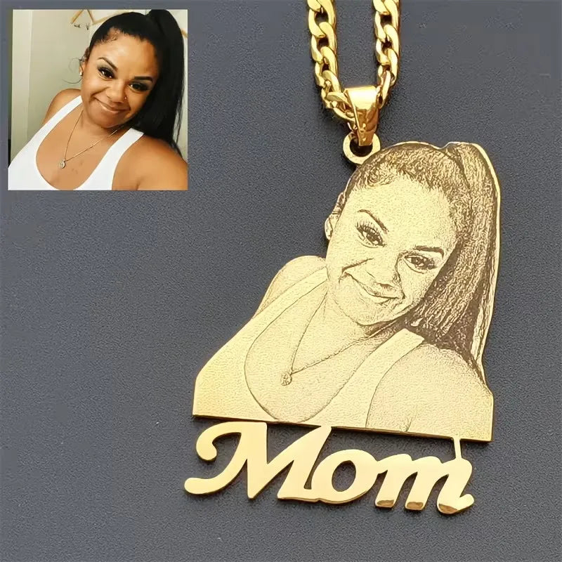 Custom Photo Name Pendant Necklace – Stainless Steel