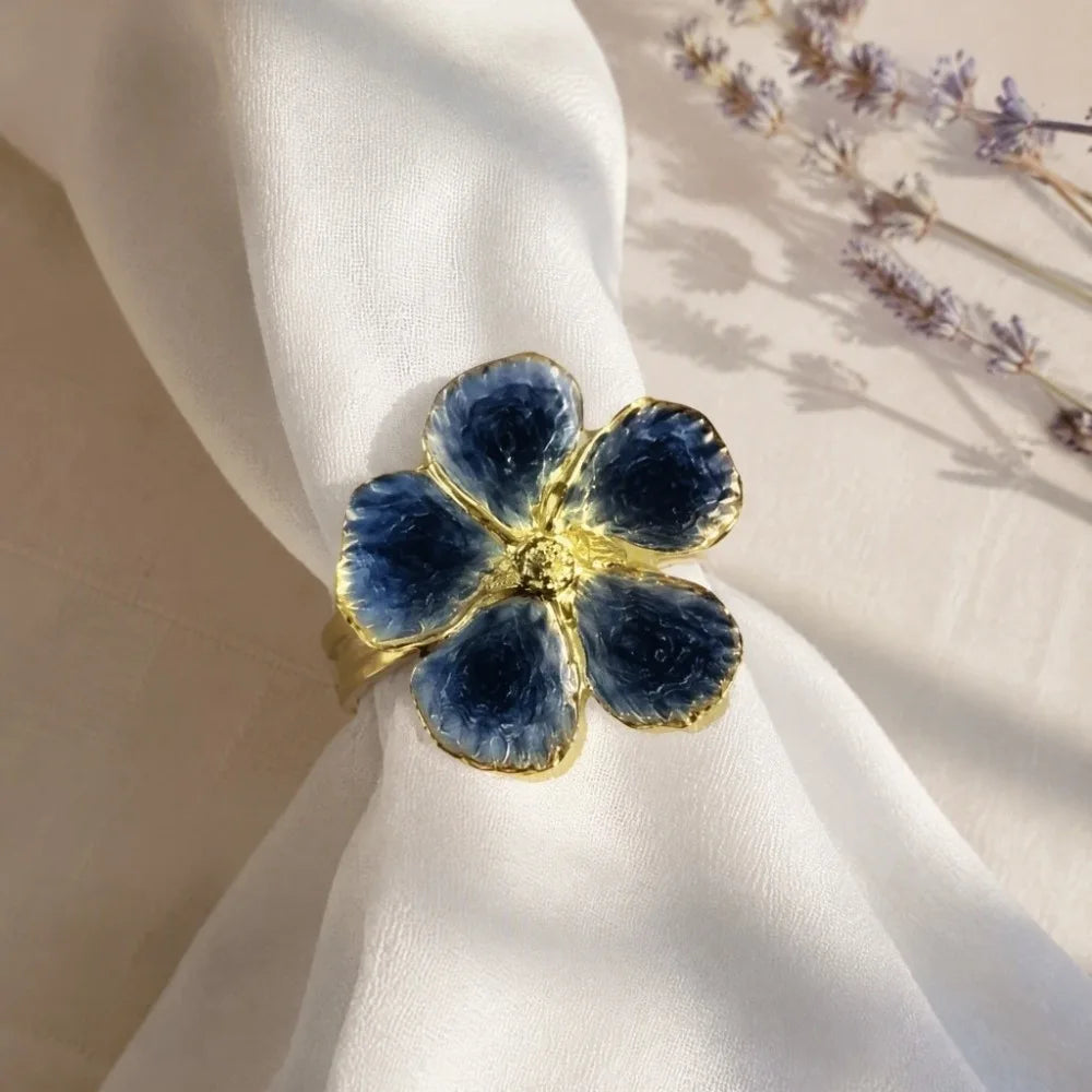 6-Pack Metal Floral Napkin Rings – Dusty Blue Petal Design