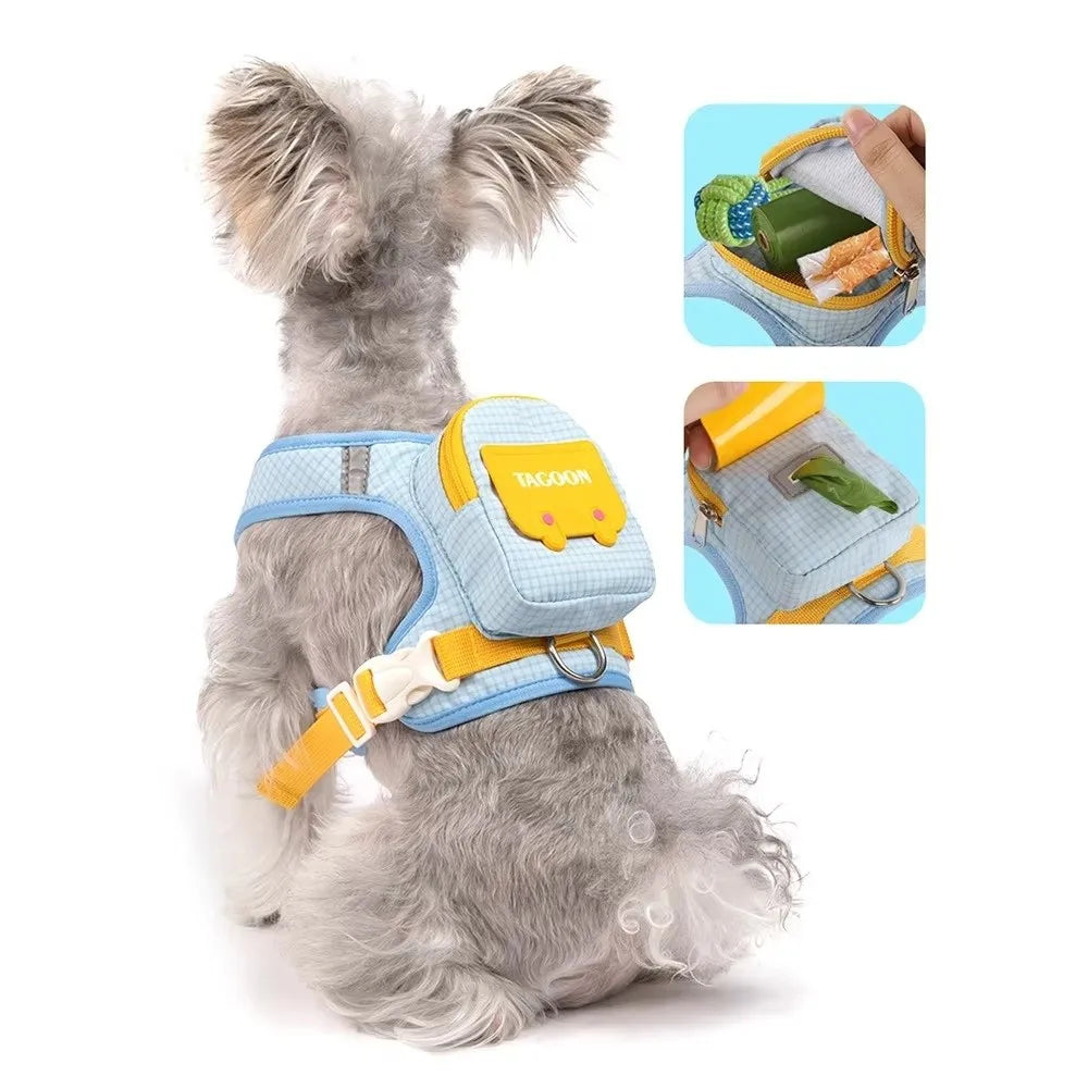 Adjustable Dog Backpack Harness – Reflective Plaid Outdoor Bag