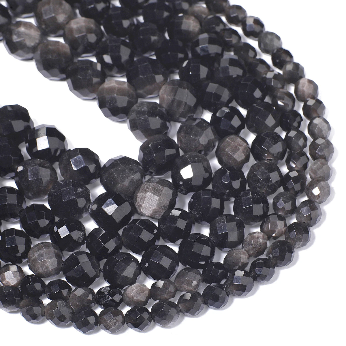 Silver Obsidian Faceted Round Beads 6mm 8mm 10mm – DIY Jewelry