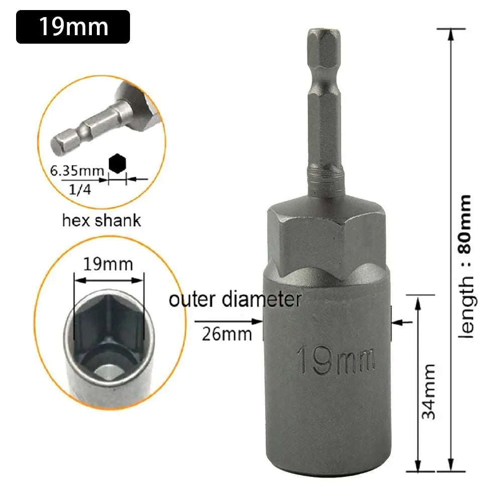 Magnetic Hex Nut Driver Drill Bit Adapter 1/4" – 5.5–19mm