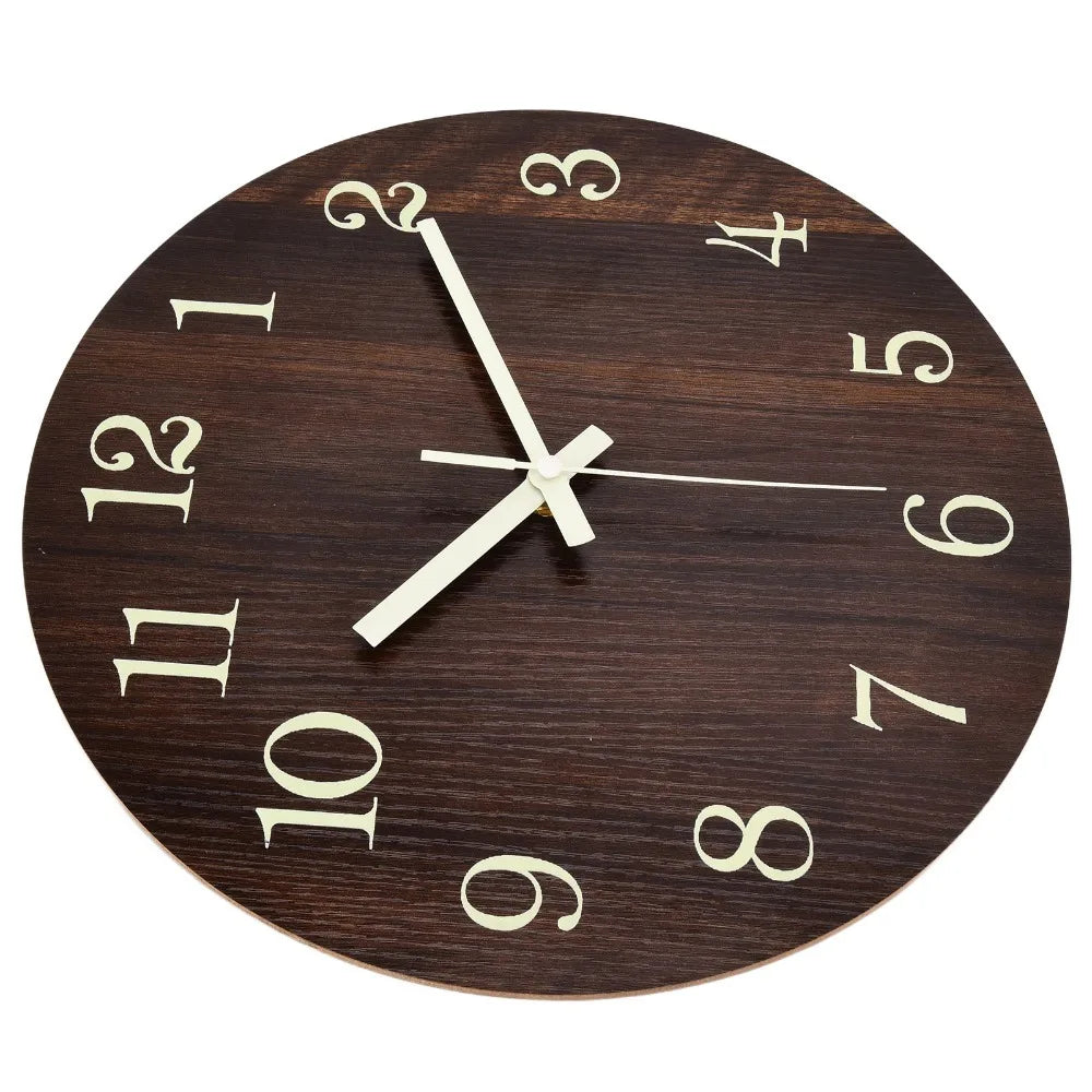 Luminous Wood Wall Clock – Silent Quartz Retro Antique 30cm