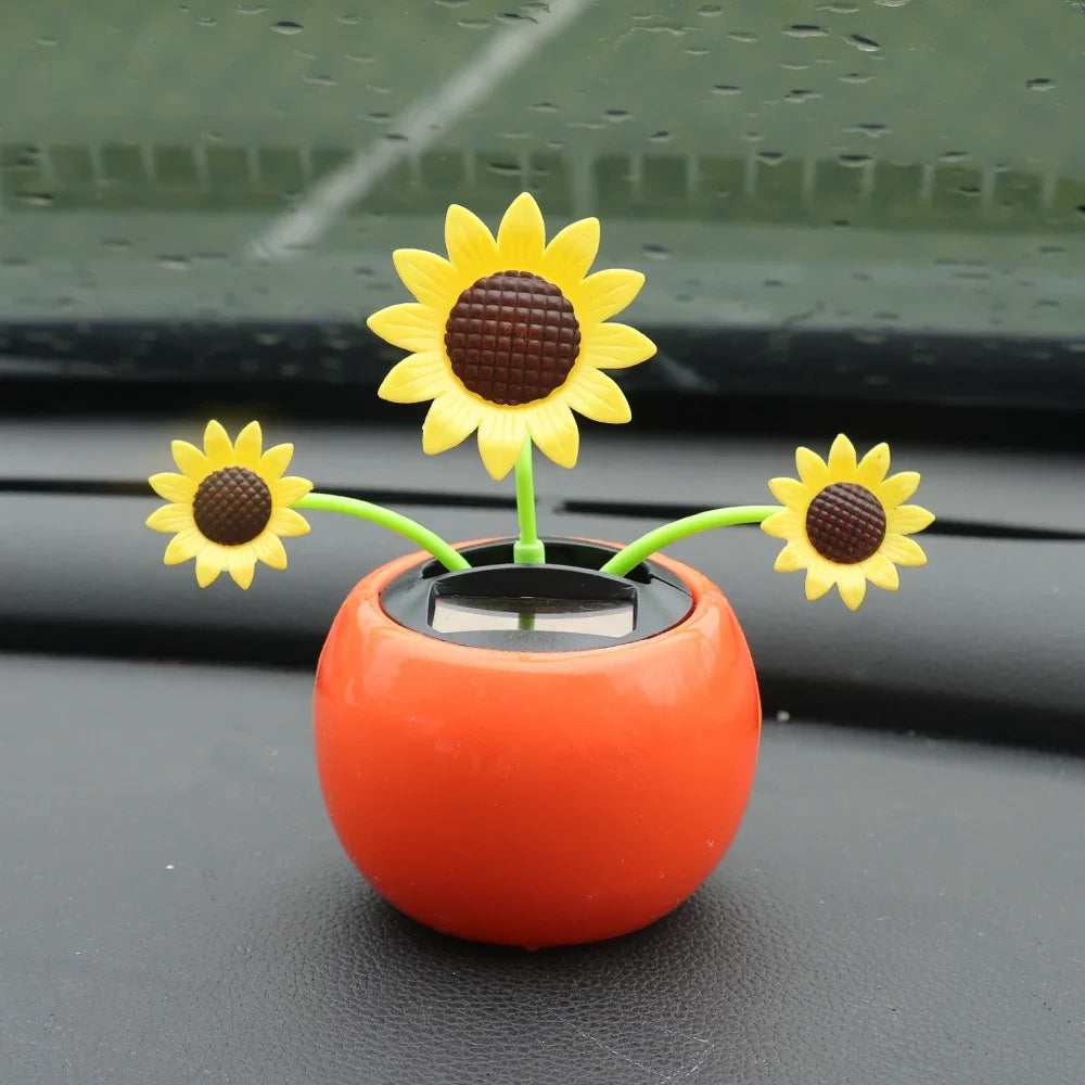 Solar Swinging Sunflower Car Decoration – Cute Bee Dashboard Ornament