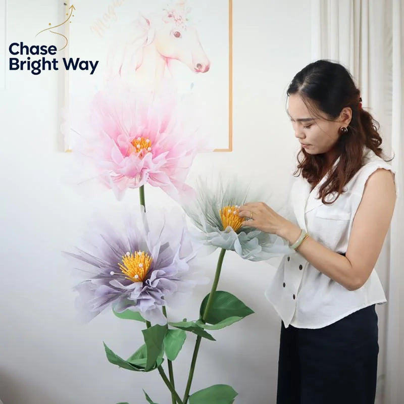 Giant Organza Artificial Flower with Pearl Stamen – Wedding Decor