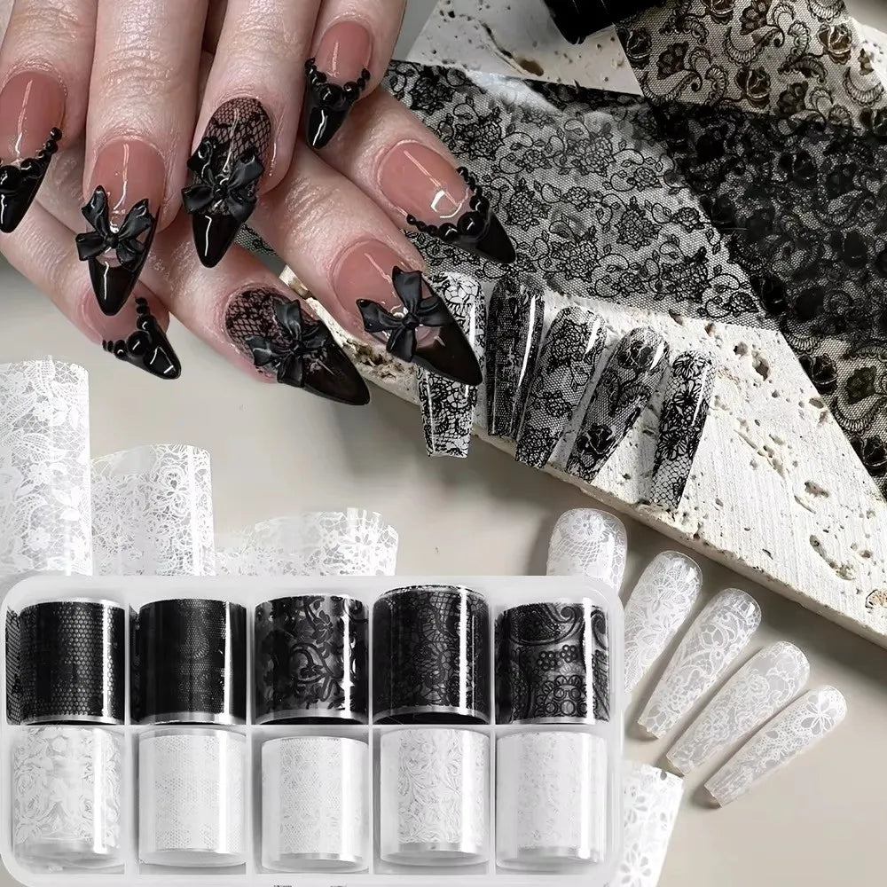 Nail Art Foil Stickers – Lace, Leopard & Stripe Transfers 10pc