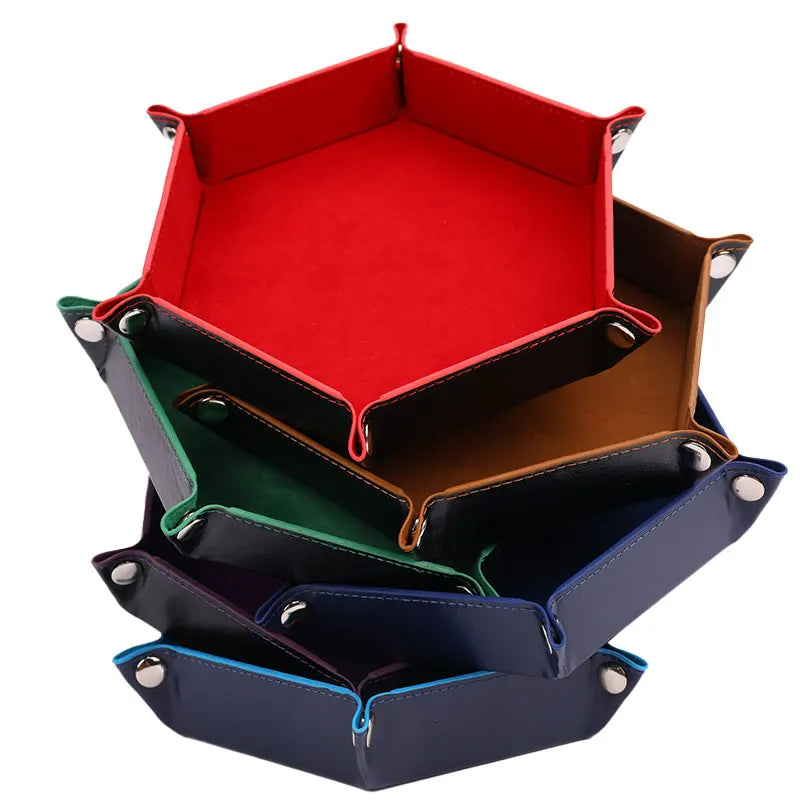 Foldable PU Leather Dice Tray – Hexagon Folding Game Tray