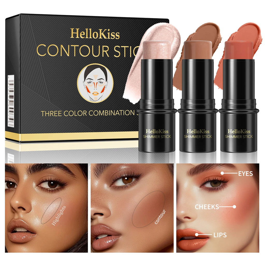 3-Piece Cream Contour Kit – Contour, Highlight & Blush Sticks